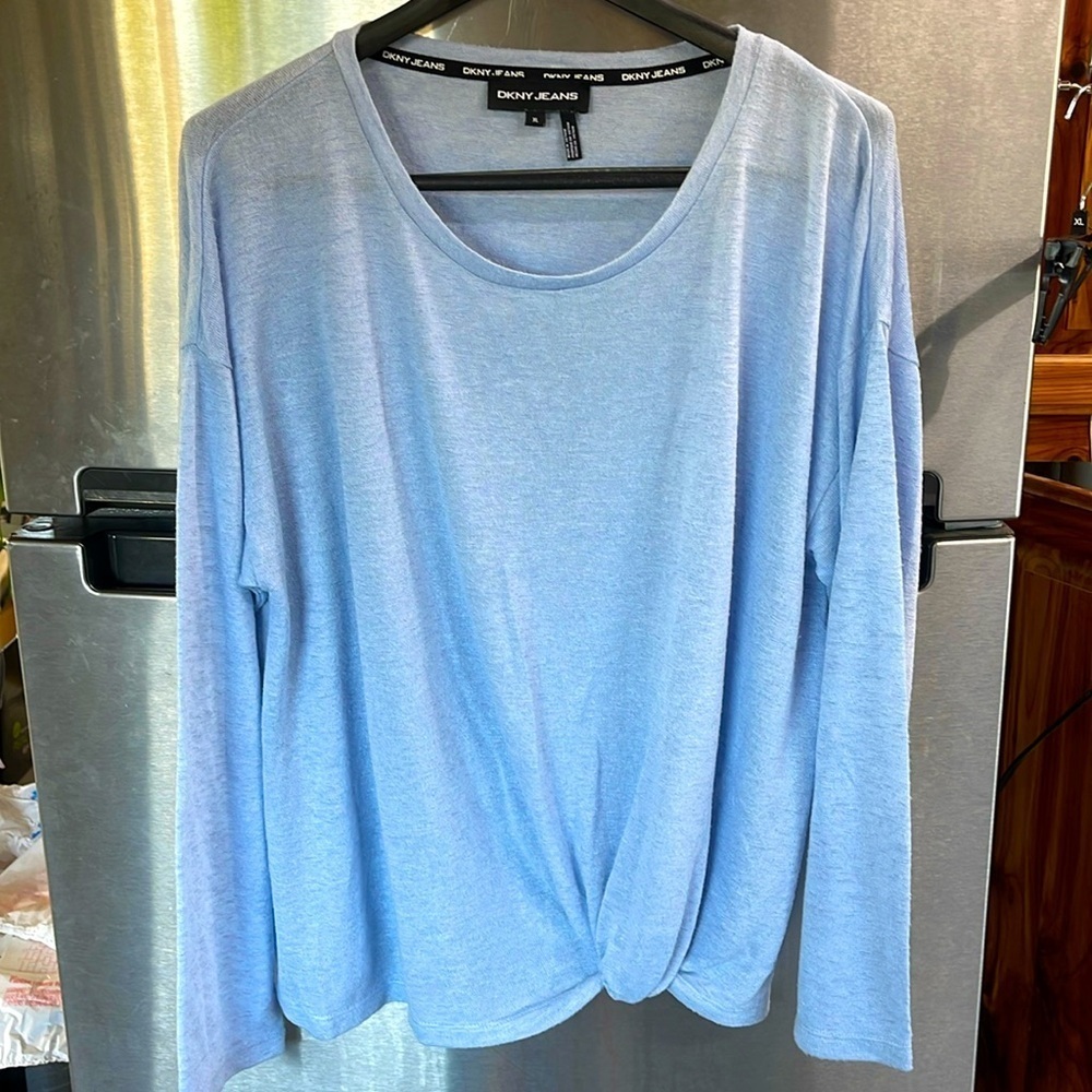 DKNY Jeans  light Blue boat‎ neck women’s XL Sweater Long sleeve deco hem